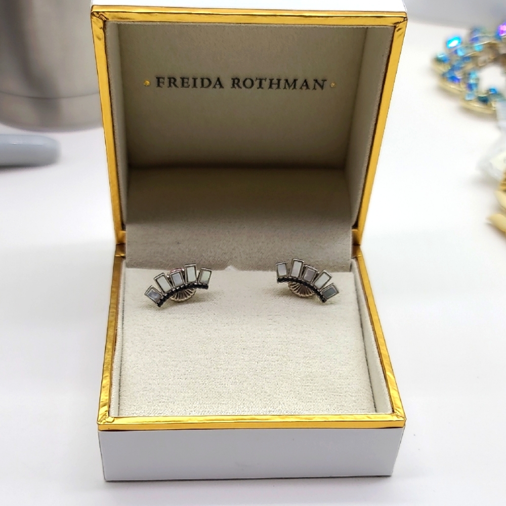 Worn 1x! $148 Frieda Rothman Sterling Silver & Shell Inlay Post Earrings!